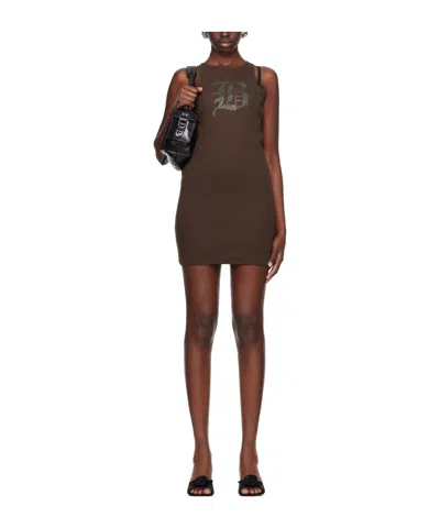 Blumarine Logo Pattern Mini Dress In Brown