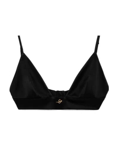 Blumarine Logo Plaque Cropped Top In Black