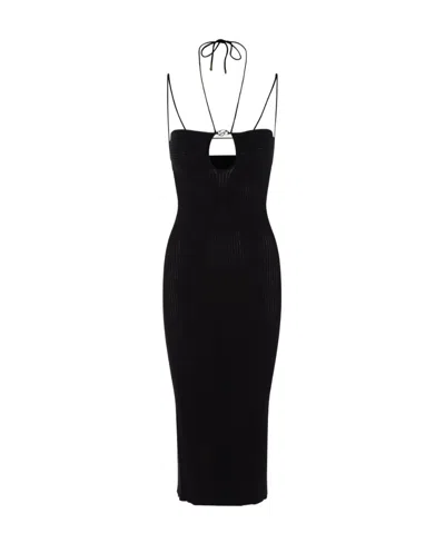 Blumarine Logo-plaque Ribbed Dress In Black