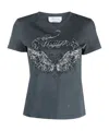 Blumarine Sleeved Graphic Crew Neck Top In Black
