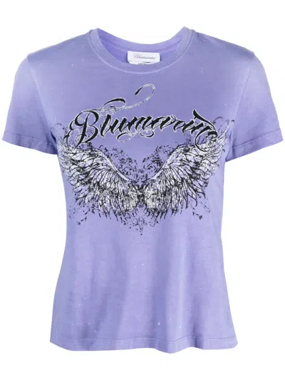 Blumarine Logo-print Cotton T-shirt In Purple