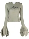 Blumarine Logo-print Flared-cuffs Cotton Top In Green
