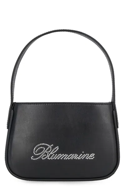 Blumarine Logo Print Leather Handbag In Nero