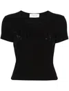 Blumarine Women Logo Ribbed Cotton Cropped T-shirt