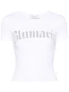Blumarine Logo Ribbed Cotton Cropped T-shirt