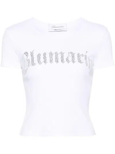 Blumarine Logo Ribbed Cotton Cropped T-shirt