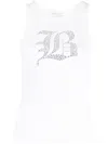 Blumarine Logo Ribbed Cotton Tank Top In White