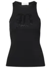 Blumarine Logo Ribbed Cotton Tank Top In Black