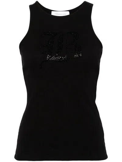 Blumarine Logo Ribbed Cotton Tank Top In Black