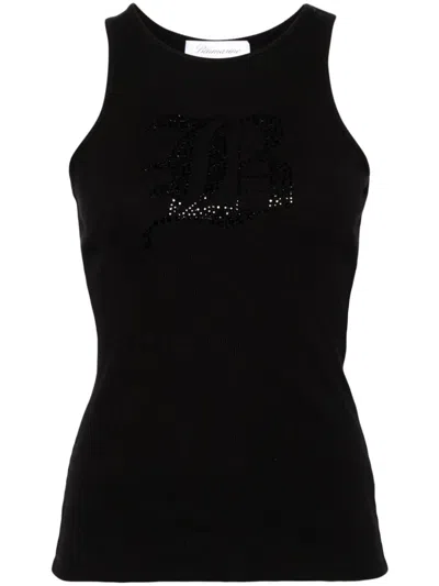 Blumarine Logo Ribbed Cotton Tank Top In Black
