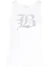 Blumarine Logo Ribbed Cotton Tank Top In White