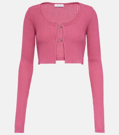 Blumarine Logo Ribbed-knit Cropped Cardigan In Red