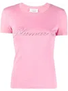 Blumarine Pink Cashmere Cropped Sweater In Pink & Purple