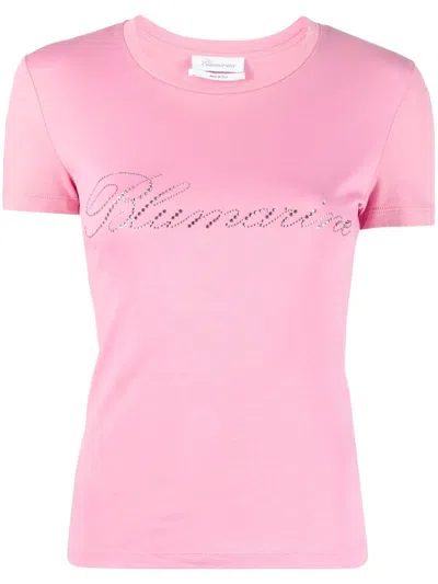 Blumarine Logo-embellishment Cotton T-shirt In Pink & Purple