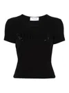 Blumarine Women Logo Ribbed Cotton Cropped T-shirt In Black