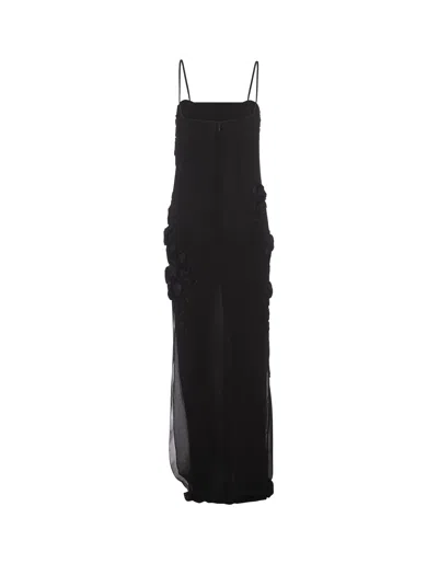 Blumarine Long Black Dress With Rose Embroidery