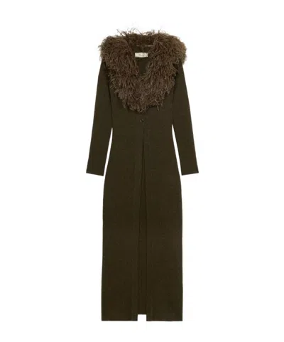 BLUMARINE FEATHER-EMBELLISHED LONG CARDIGAN