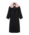 Blumarine Long Coat With Faux Fur Collar In Black