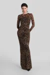 Blumarine Long Dress In Animalier Polyamide In Brown