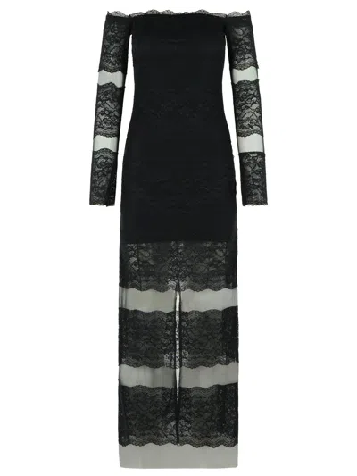 Blumarine Long Dress In Black Stretch Nylon Women