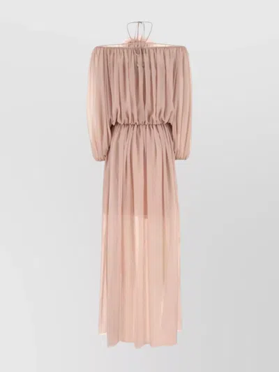 Blumarine Long Dress In Georgette With Balloon Sleeves In Pink