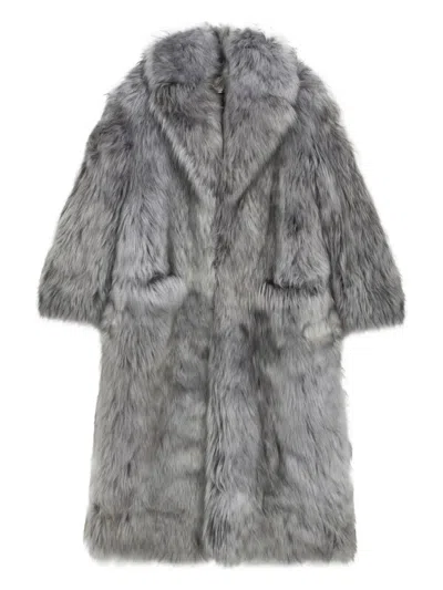 Blumarine Long Fur Coat In Gray