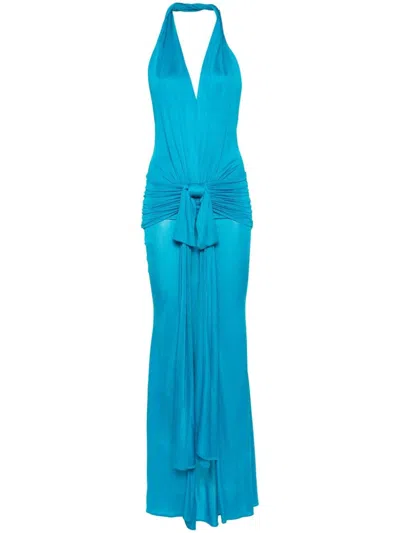 Blumarine Long Jersey Dress In Blue