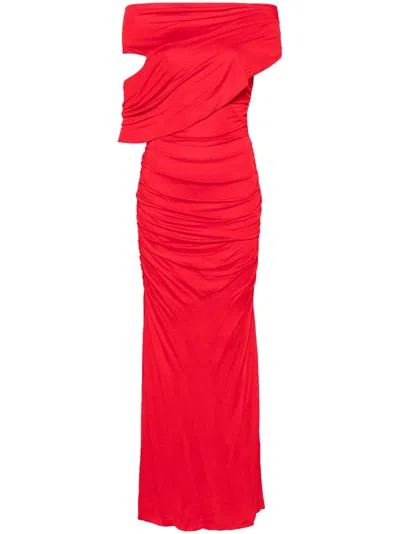 Blumarine Long One-shoulder Dress With Draping In Red
