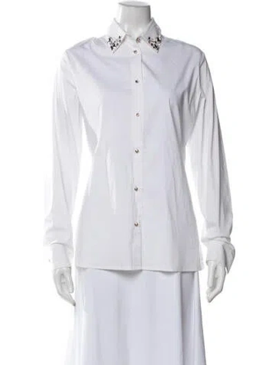 Pre-owned Blumarine Long Sleeve Button-up Top In White