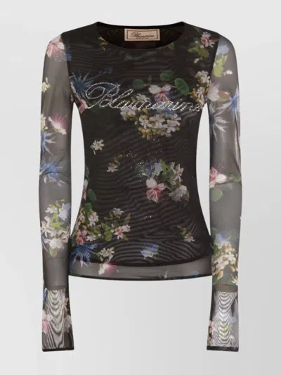 BLUMARINE LONG SLEEVE FLORAL SHEER TOP