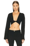 Blumarine Long Sleeve Hot Fix Crop Top In Nero