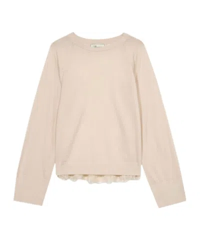 Blumarine Lace-panelled Pleated-back Sweater In Pink
