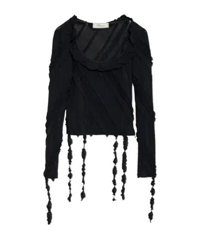 Blumarine Ruffled-detail Long-sleeve Top In Black