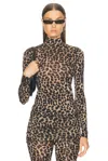 Blumarine Long Sleeve Turtleneck Top In Goldy Sand & Black
