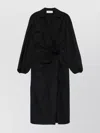 Blumarine Long Sleeve Wrap Dress With Floral Embellishment In Black