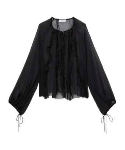 Blumarine Long-sleeved Blouse In Black