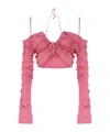 Blumarine Knit Top With Ruffles In Pink