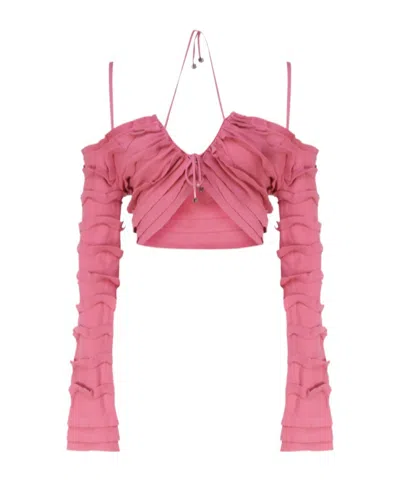 BLUMARINE BLUMARINE KNITTED RUFFLED CROPPED CARDIGAN