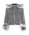 Blumarine Hooded Jacket With Faux Fur Trim In Gray