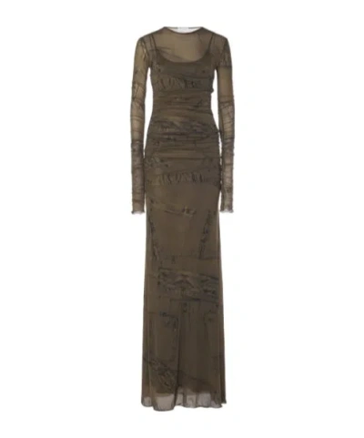 Blumarine Long-sleeved Dress In Multi,military