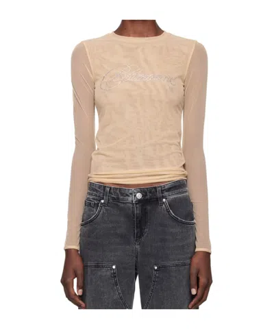 Blumarine Long-sleeved Elastic T-shirt In Nude