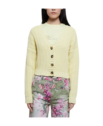 Blumarine Long-sleeved Knitted Cardigan In Nude