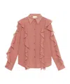 Blumarine Ruffled Silk Shirt In Pink