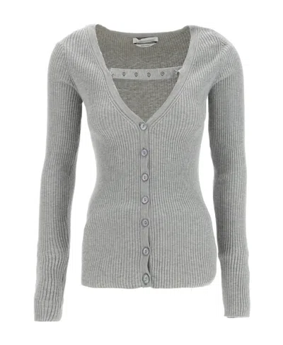 Blumarine Long-sleeved V-neck Knitted Sweater In Gray