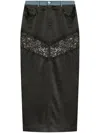 Blumarine Long Straight Skirt With Lace Insert In Black