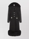 Blumarine Long Structured Coat With Floral Embellishments And Silver Buttons In Black