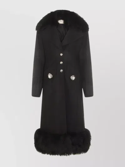 BLUMARINE LONG STRUCTURED COAT WITH FLORAL EMBELLISHMENTS AND SILVER BUTTONS