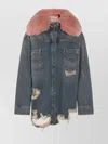Blumarine Longline Jacket With Distressed Finish And Chest Pockets In Blue