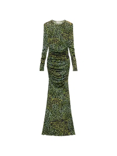 Blumarine Long-sleeve Ruched Maxi Dress In Green