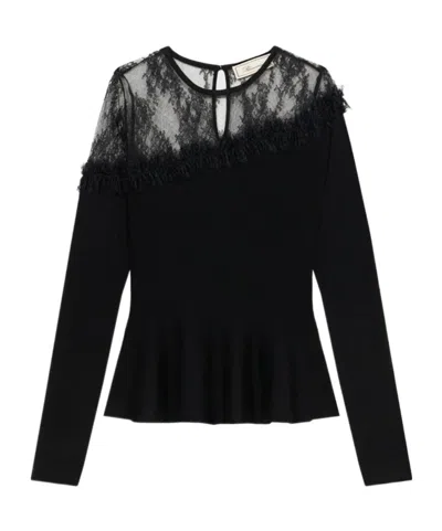 Blumarine Long-sleeved Crew-neck Shirt In Black